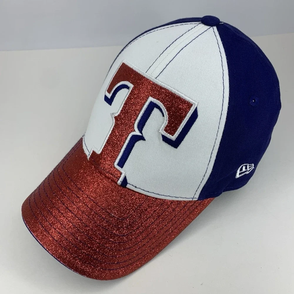 Texas Rangers Hat Shimmer Red Glitter MLB New Era 9Forty Adjustable Baseball Cap
